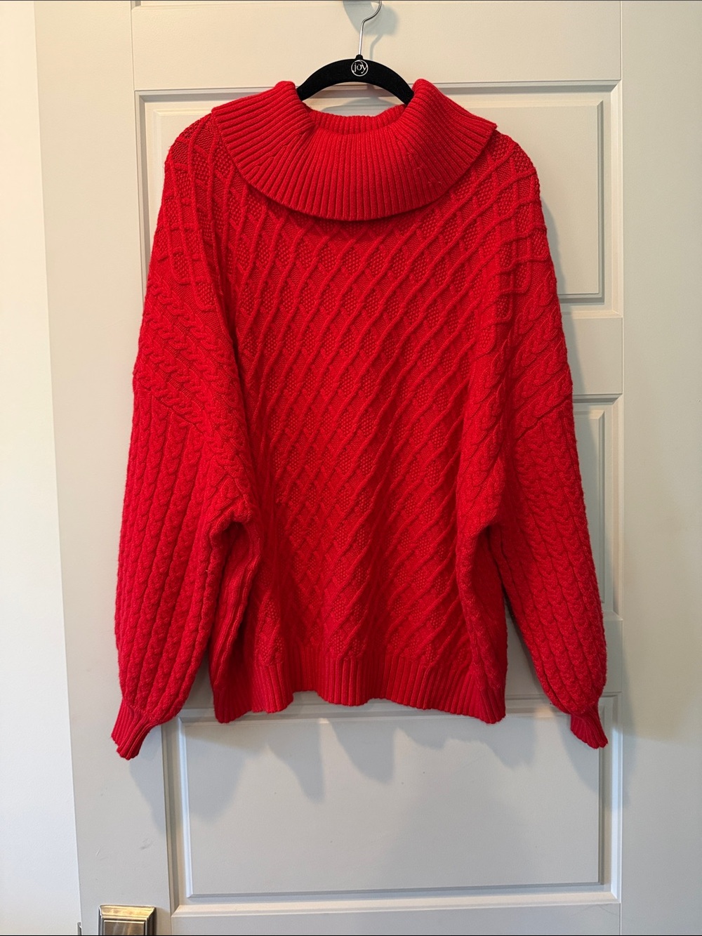Red Cable-Knit Turtleneck Women's Sweater